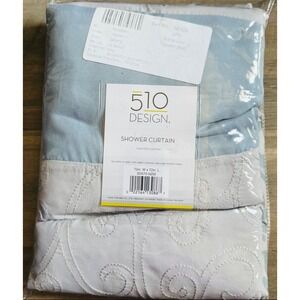 510 Design Blue Grey Damask Embroidered Shower Curtain 72x72 Added Lining